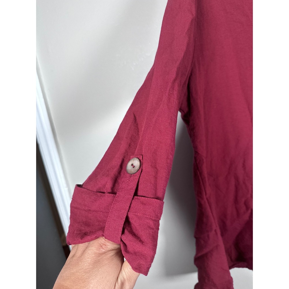 John Mark Button Down Tunic Women XL Burgundy Lagenlook Boho Earthy Granola - Picture 2 of 8